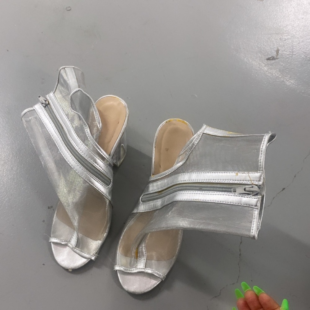 Public Desire Silver Metalice mesh booties